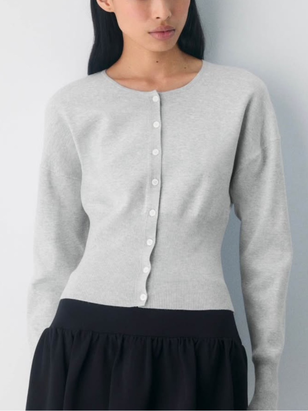 Aritzia Light Gray Button-Front Crewneck Cardigan